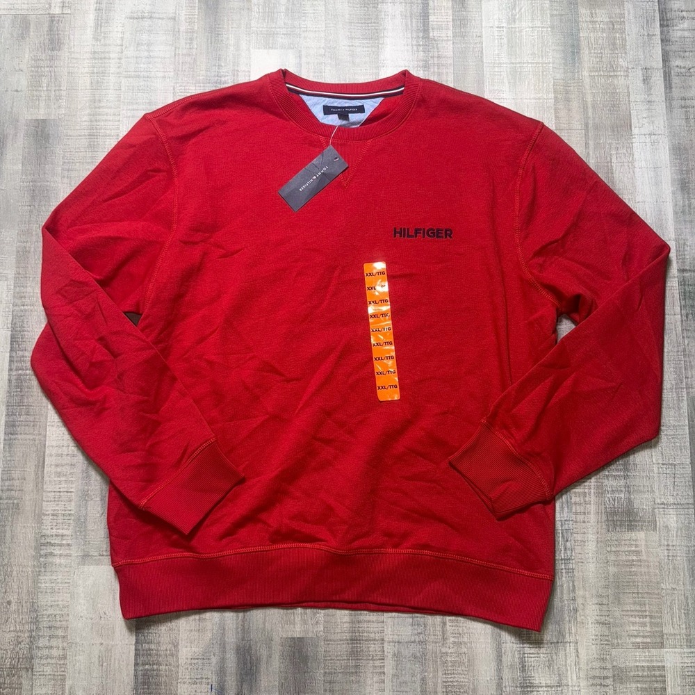 Tommy Hilfiger Men's Apple Red Logo Crewneck Sweatshirt Sweater NWT Size XXL